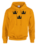 Grafiskt Tre Kronor-motiv i svart tryck på gul hoodie