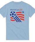 Sportig grafisk illustration av en fotboll i rörelse med USA-tema
