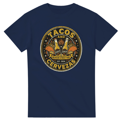 Vintage Mexican Street Vibe tryck på en marinblå t-shirt