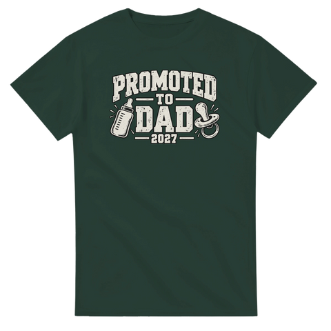 T-shirt med texten Promoted to Dad 2027, napp och nappflaska