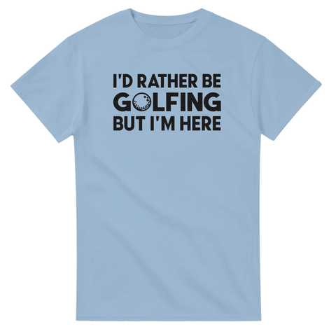 Ljusblå t-shirt med minimalistiskt golftryck och diskret golfboll