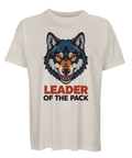 Illustrerad varg i färgstark cartoon-stil med texten Leader of the Pack