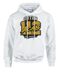 Orten 112 ACAB Din mamma-tryck i svart/guld på vit hoodie med snören och känguruficka.