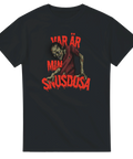 rolig t-shirt Var är min snusdosa svart tröja med zombie och röd text