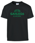 Opa Opa GAIS Europa 2026-tryck i grönt på svart barntröja, fotbollsrelaterad design.