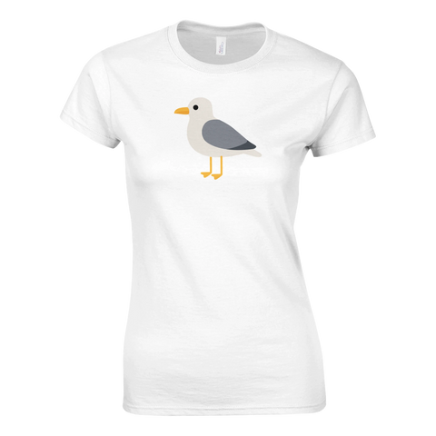 Illustration av en klassisk svensk fiskmås – vit t-shirt dam