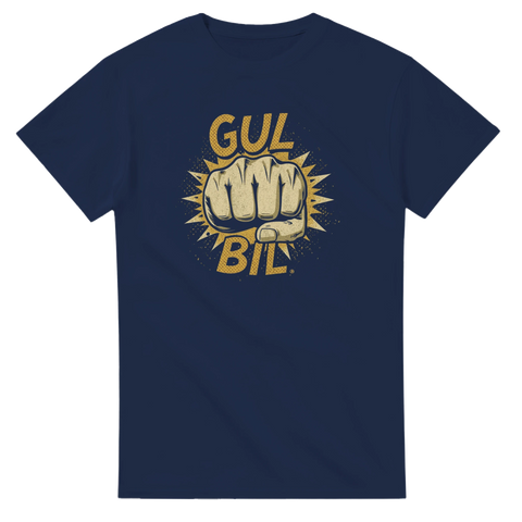 Marinblå t-shirt med grafiskt motiv föreställande en knuten näve