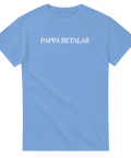 Ljusblå t-shirt med vitt tryck Pappa Betalar – humoristiskt mode