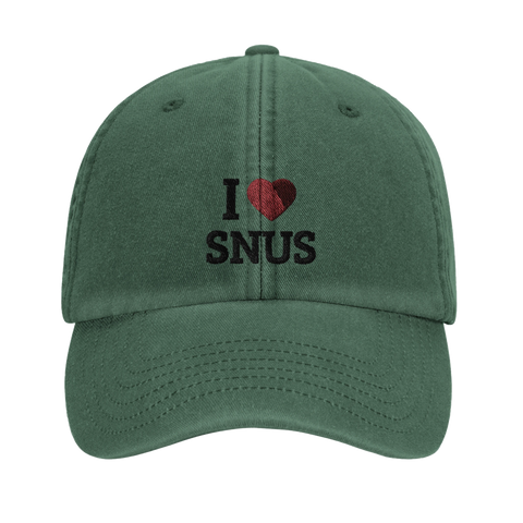 Shirty Dad Cap 'I Love Snus' i tvättad bomull, sidovy