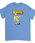 Ljusblå t-shirt med tecknat motiv av en banan i pixel-brillor