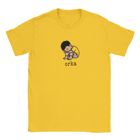 Orka t-shirt trött humor och enkel design – gul