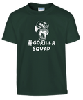Vit vrålande gorilla med texten #Gorilla Squad på mörkgrön barntröja