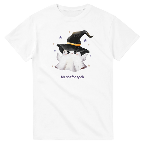 Gulligt spöke i häxhatt med akvarell-finish – vit t-shirt