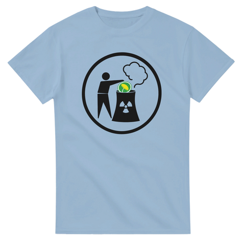 Satiriskt motiv föreställande Miljöpartiets symbol i reaktor – t-shirt med attityd