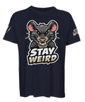 T-shirt med lekfull illustration av en råtta och texten Stay Weird