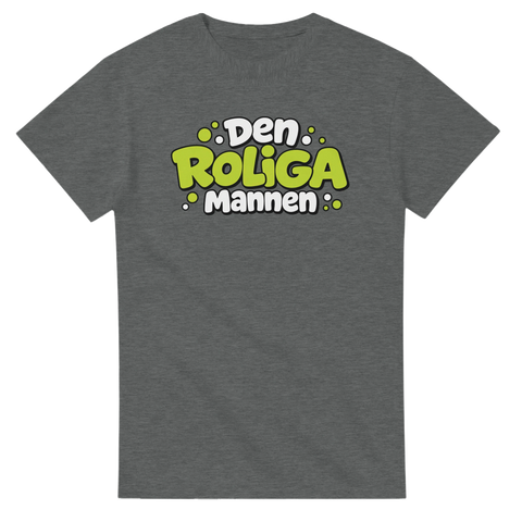 Lekfullt grafiskt tryck med humoristisk text på en gråmelerad t-shirt