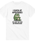 Minimalistisk illustration av en sur groda – t-shirt med ironisk text