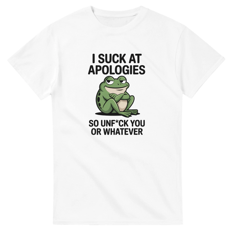 Minimalistisk illustration av en sur groda – t-shirt med ironisk text