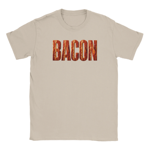 Lekfullt tryck med ordet Bacon i detaljrik och krispig illustration