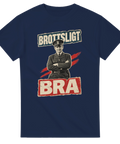 Grafiskt polistryck i vintage-stil med humoristiskt citat – marinblå t-shirt