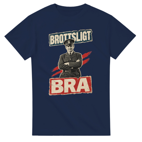 Grafiskt polistryck i vintage-stil med humoristiskt citat – marinblå t-shirt