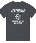 Gråmelerad t-shirt med stilrent tryck av en atom och vetenskapstext