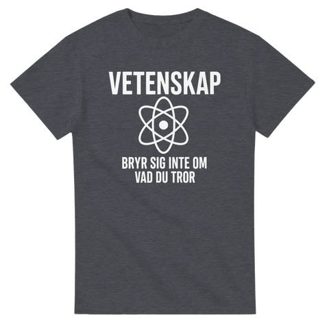 Gråmelerad t-shirt med stilrent tryck av en atom och vetenskapstext