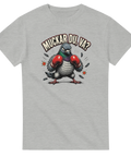 Satirisk boxningsduva med texten Muckar du, va? – gråmelerad t-shirt