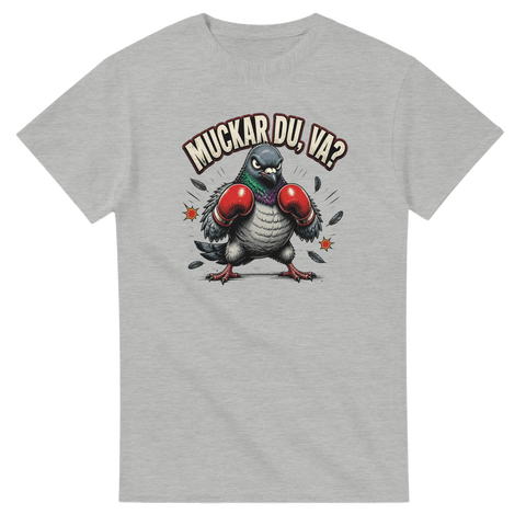 Satirisk boxningsduva med texten Muckar du, va? – gråmelerad t-shirt