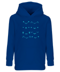 Mörkblå hoodie med minimalistiskt grafiskt tryck av abstrakta smileys