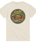 Färgstarkt tryck med flygande köttbullar och arg julskinka – rolig jul t-shirt