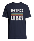 Mörkblå t-shirt med tidlös Retro Vibes-design i klassisk stil