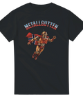 Grafisk illustration av Metallgutten superhjälte med norsk flagga – svart t-shirt