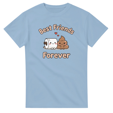 Söt Best Friends Forever design med tecknade figurer på ljusblå t-shirt