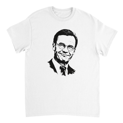 Stilrent svartvitt tryck av Ulf Kristersson – vit t-shirt