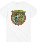 Surströmming Nightmare-tryck med skrämd pojke och rutten fisk på vit t-shirt.