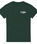 Mörkgrön t-shirt med vitt tryck i en avslappnad och hållbar stil