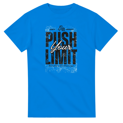 Blå t-shirt med grafiskt Push Your Limit tryck – gymkläder för herrar