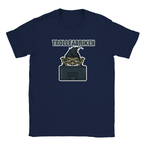 Trollfabriken t-shirt med troll bakom skärm – marinblå