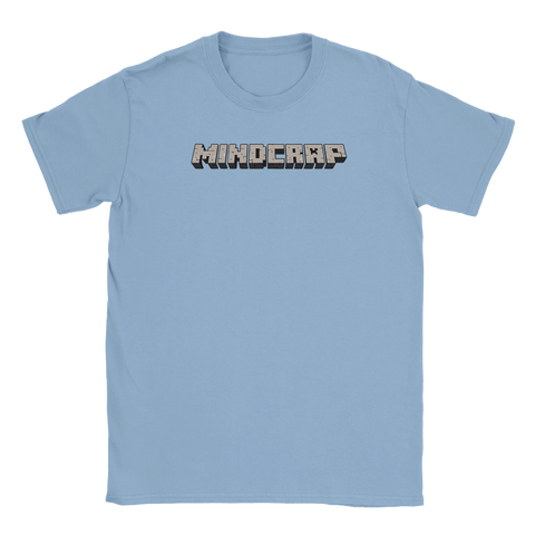 Stengrå t-shirt med satirisk textdesign i tredimensionella pixlar