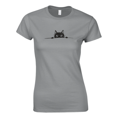 Stilren skiss av en katt med attityd – grå t-shirt dammodell