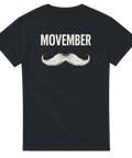 Vit mustasch och Movember-text i retrostil på svart t-shirt
