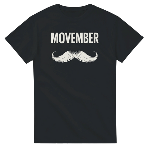 Vit mustasch och Movember-text i retrostil på svart t-shirt
