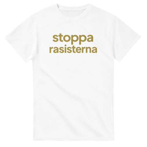 Politiskt budskap Stoppa rasisterna i guldtryck – minimalistisk t-shirt