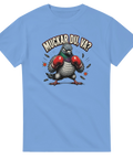 Humoristiskt motiv av duva med boxningshandskar – ljusblå t-shirt med tryck