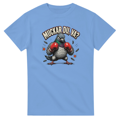 Humoristiskt motiv av duva med boxningshandskar – ljusblå t-shirt med tryck
