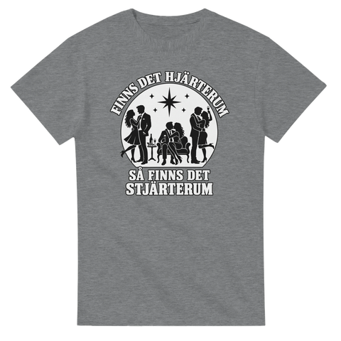 Silhuettmotiv med festande par och citat – gråmelerad rolig t-shirt