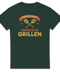Grafiskt grillmotiv med texten Familjen kallar mig Kungen av grillen – mörkgrön t-shirt