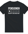 Satiriskt recensions-tryck om pensionen med en stjärna på svart t-shirt