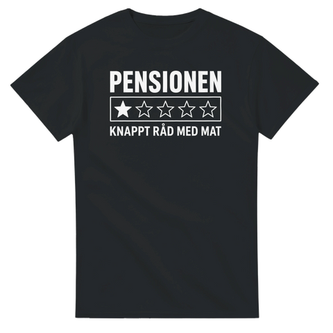 Satiriskt recensions-tryck om pensionen med en stjärna på svart t-shirt